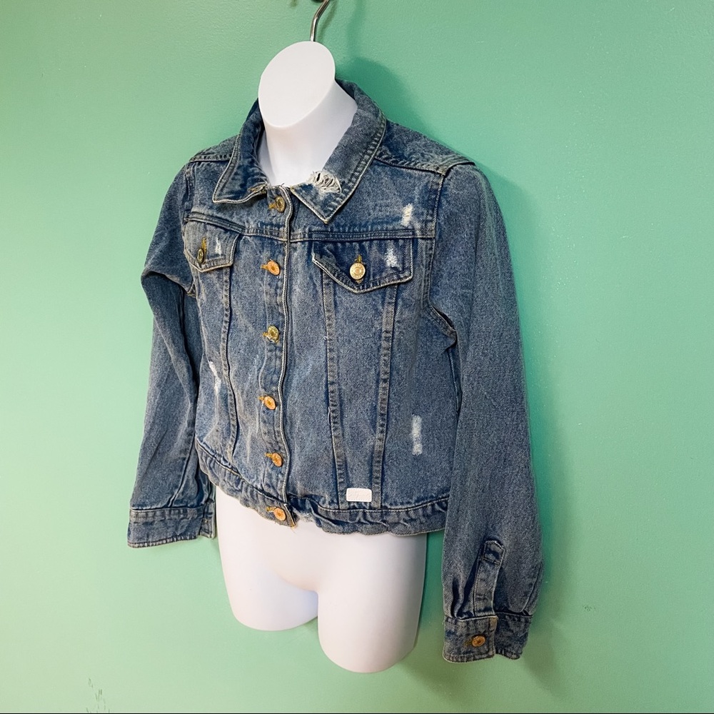 7 For All Mankind Girls Vintage Wash Distressed Denim Jacket Size XL 14 - Picture 4 of 9